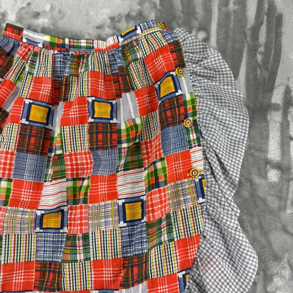 Vintage 70's Patchwork Plaid Ruffle Midi Skirt Boho Romantic Folk, High Waist - Picture 13 of 15
